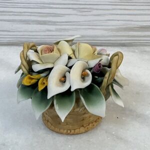 Vintage Genuine Capodimonte Rose Basket Flowers 3x2"